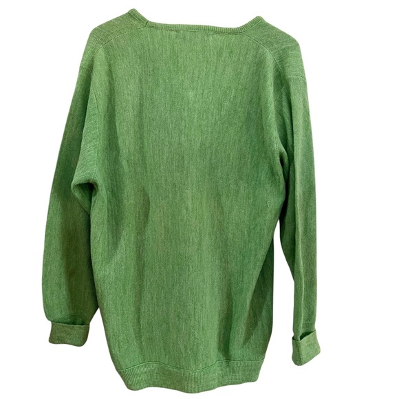 Vintage Izod V-Neck Sweater 70s Green Alligator Logo Preppy Old Money L - Picture 7 of 10